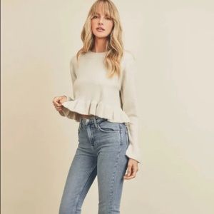 Ruffled Hem Pullover Sweater - Eggshell